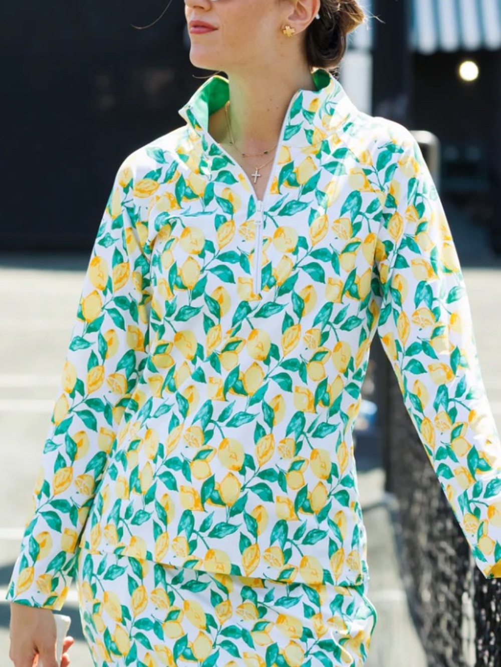 Duffield Lane Lemon Print Quarter-Zip Pullover Size Small
